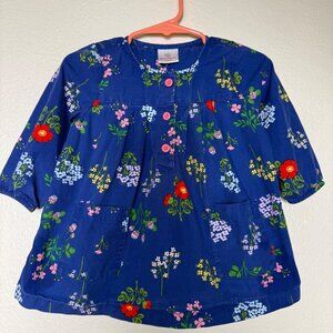 Hanna Andersson Blue Floral 3/4 Sleeve Tunic Top 100% Cotton Sz 75 US 12-18M